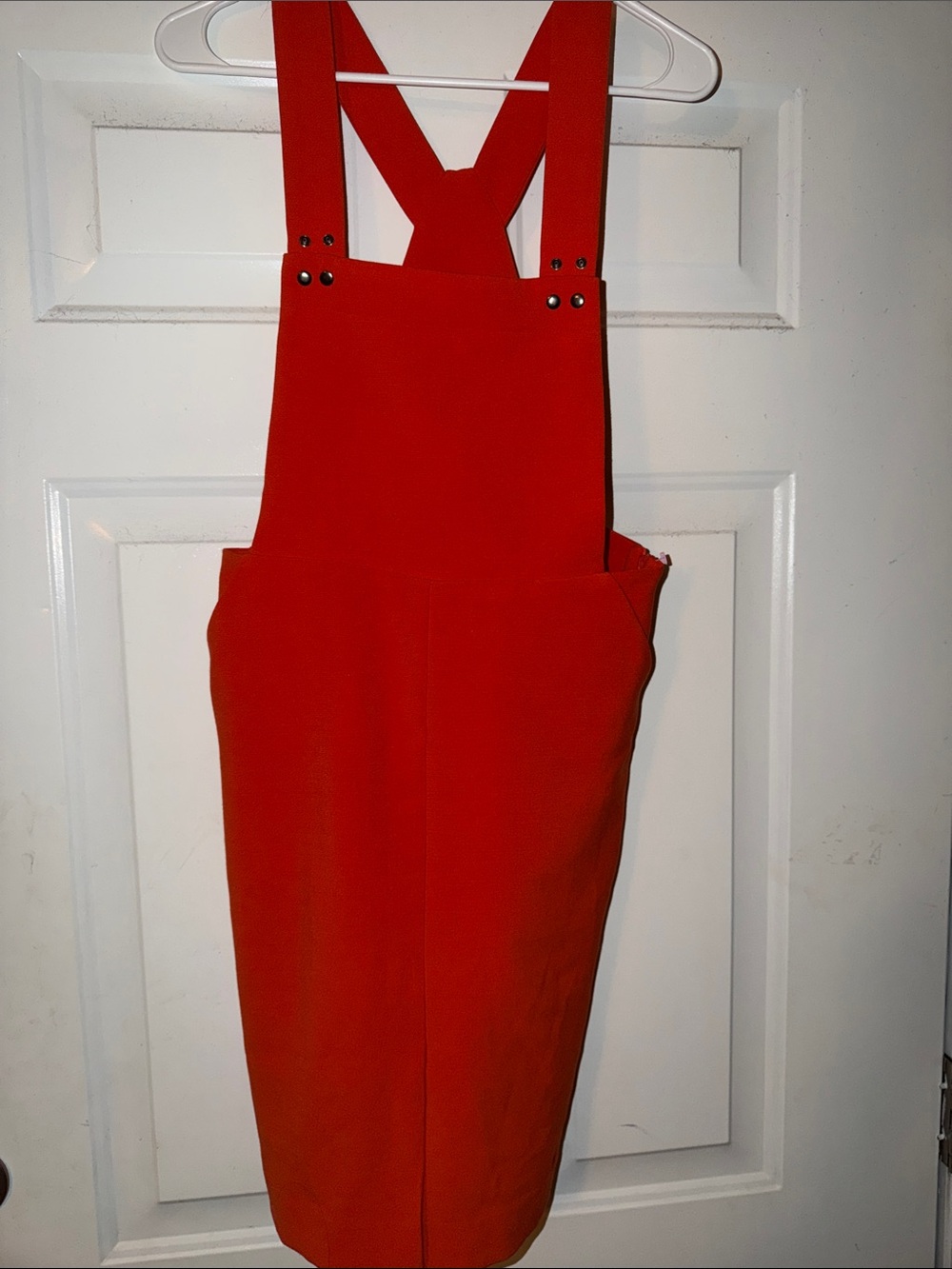 Six Crisp Days Orange Pinafore Midi Dress with Crossback Straps